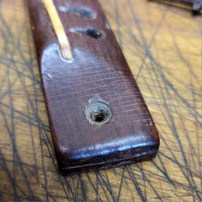 Vintage RARE 1960's Regal Kay Harmony Acoustic Guitar Wood Bridge Tailpiece with Installation bolts Luthier Parts image 3