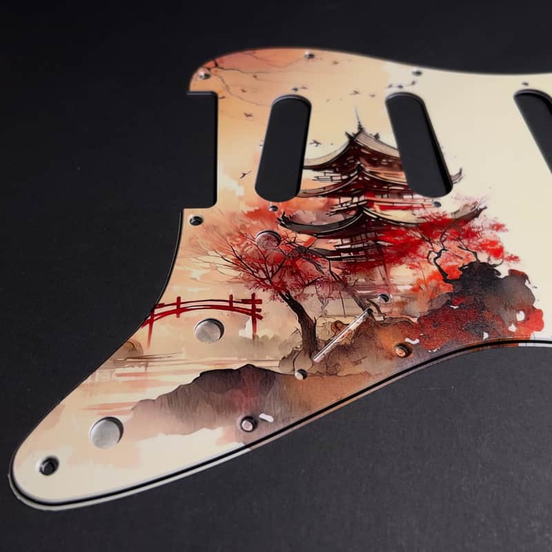 Miraculum Workshop 11-Hole SSS Pickguard for Fender Stratocaster – Japanese Pagoda image 1