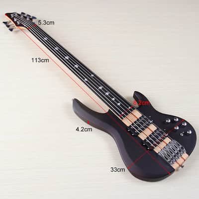 Black Fretless 6 String Electric Bass, Wenge Wood Body with Maple Neck Through image 7