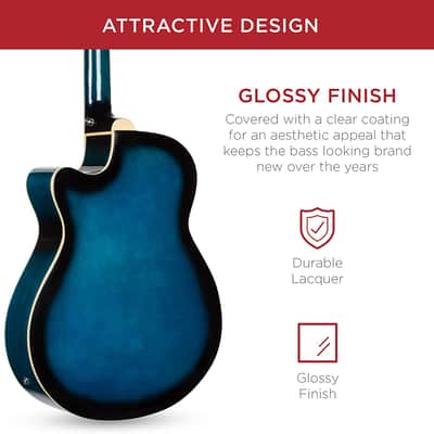 Full Size 4 String Acoustic Electric Bass Guitar Fretted Bass Guitar Blue image 6