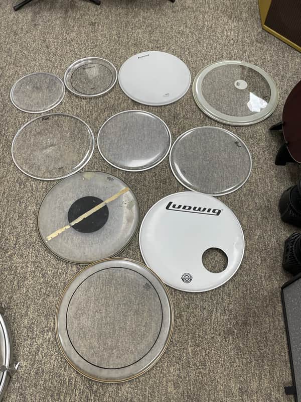 SET OF 10 USED Drum Heads• DIFF sizes • DIFF BRANDS image 1