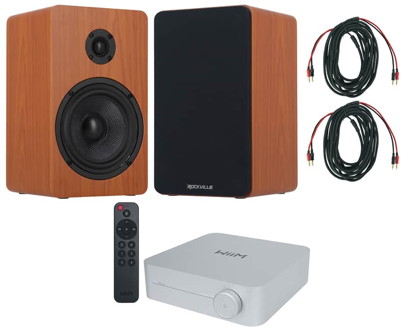 2) Rockville RockShelf 58C 360w 5.25" Wood Bookshelf Speakers+Bluetooth/Wifi Amp image 1