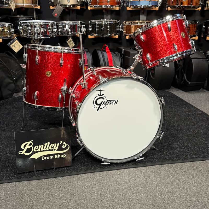 Vintage 60's Gretsch Round Badge 3-Piece 13/16/20 Drum Kit Set in Red Sparkle with Cases (Rm4) image 1