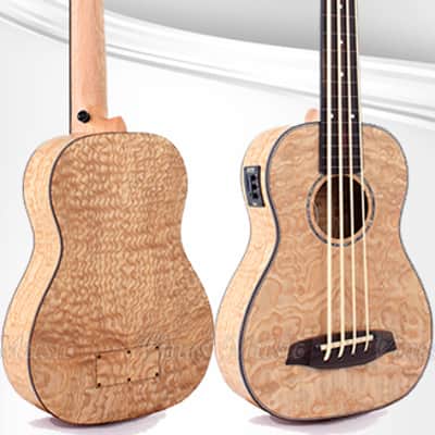 Smiger UBS-03 Acoustic Electric fretless Ukulele Baritone Bass Guitarlele - Quilted Ash image 6