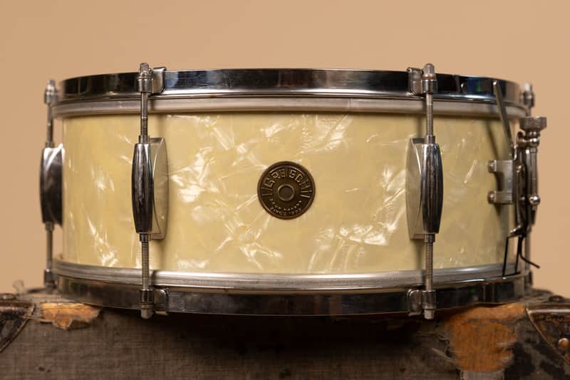 1960s Gretsch 5.5x14 Dixieland White Marine Pearl Snare Drum image 1