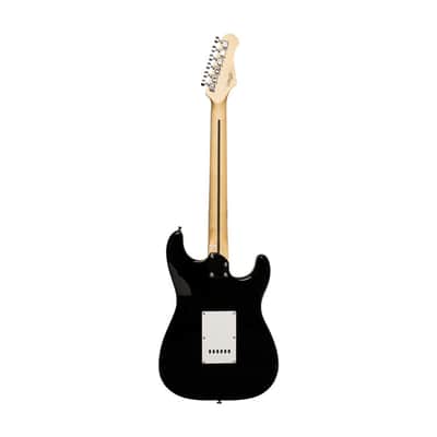 STAGG Left-Handed S-Type Electric Guitar with Paulownia Body and Triple Single-Coil Pickups Black image 4