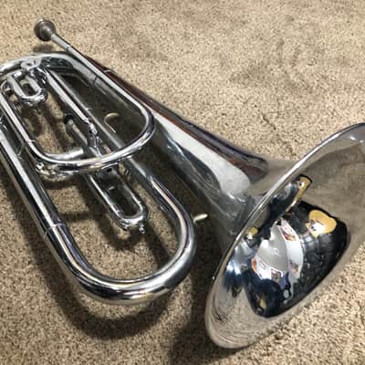 Olds Ultratone Bass Baritone Bugle Silver - Fullerton, CA - 1 rotary trigger, one piston valve image 3