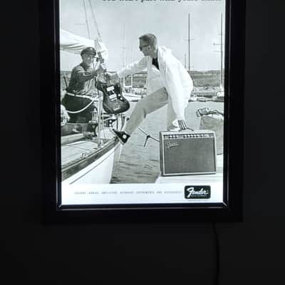 1960 Fender "You Wont Part With Yours Either" Boat Dock Jazzmaster/Brown Super Backlit Movie Style Poster 16 X 20 Man Cave, Music Room image 1