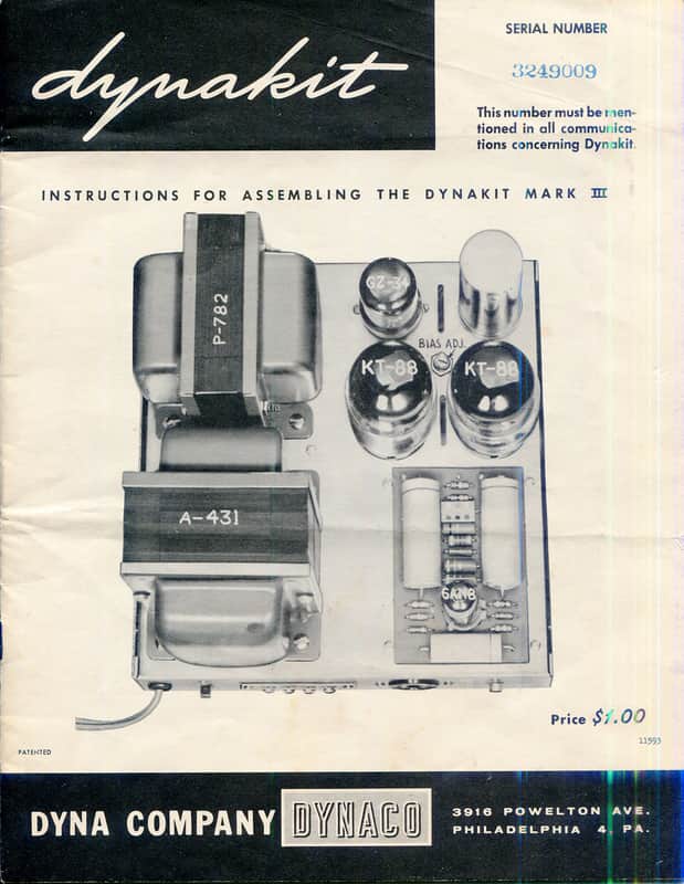 DYNACO Dynakit MARK III MK III Vacuum Tube Amplifier Original Assembly Manual