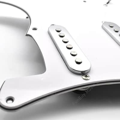 White HSS Strat Style Guitar Loaded Prewired Pickguard with Chrome Hardware image 3