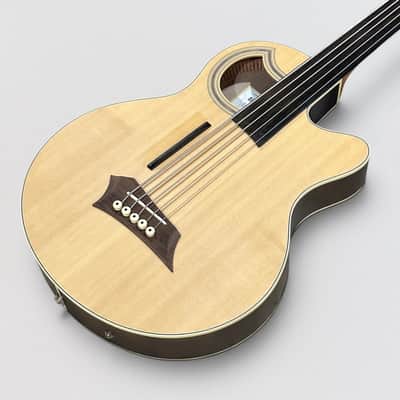 Warwick RockBass Alien Deluxe Thinline Hybrid 5 String Fretless Acoustic Electric Bass Guitar - Natural image 8