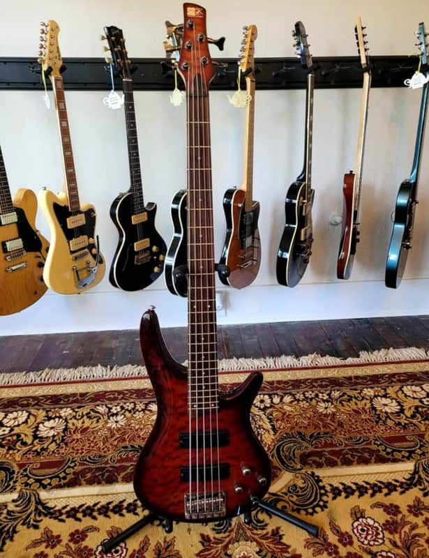 2008 Ibanez SR405QM Soundgear 5-String Bass - Transparent Red Burst image 1