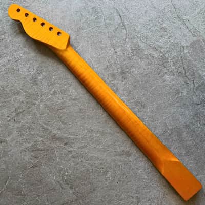 Tele Guitar Neck Yellow Flame Maple 22 Fret Rosewood Fretboard, Gloss Finish, 12" Radius image 3