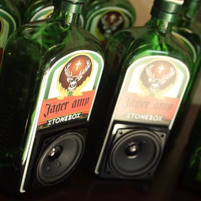 Xtonebox Jager-Amp portable guitar amplifier in a liquor bottle of Jagermeister. Cigar Box Amp image 3