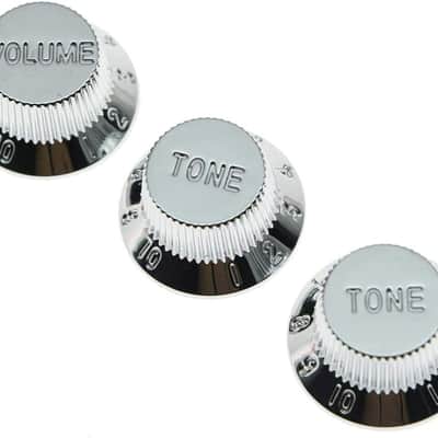 Set of 3 Chrome Plastic ST Strat Style Guitar Knob Volume Tone Knobs image 1