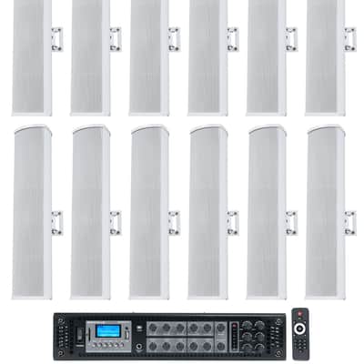 Rockville RCS650-6 70v Commercial Amplifier Amp + (12) White Line Array Speakers image 1