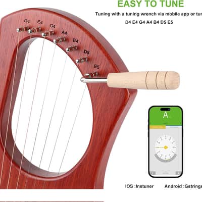 Harp 7 Strings with Bag,Tuning Wrench,Metal Strings, Mahogany Body and Bone Saddle,Mini Harp Instrument for Beginner image 3
