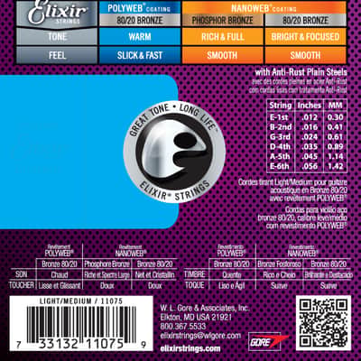 Elixir 11075 80/20 Bronze Acoustic Strings POLYWEB®, Light/Medium (.012-.056) image 2
