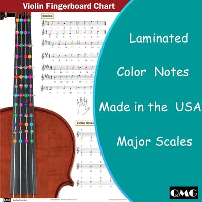 Violin Fingering Chart With Color-Coded Notes, Learn Violin Scales Techniques Suitable For All Levels, Made In The Usa image 3