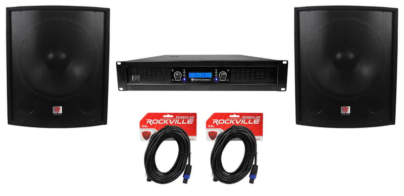 (2) Rockville SBG1188 18" Pro DJ PA Subwoofers+5000w 2-Channel Amplifier+Cables image 1