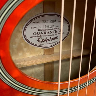 1997 Epiphone PR7E/HS Cherry Sunburst Acoustic-Electric Guitar image 3