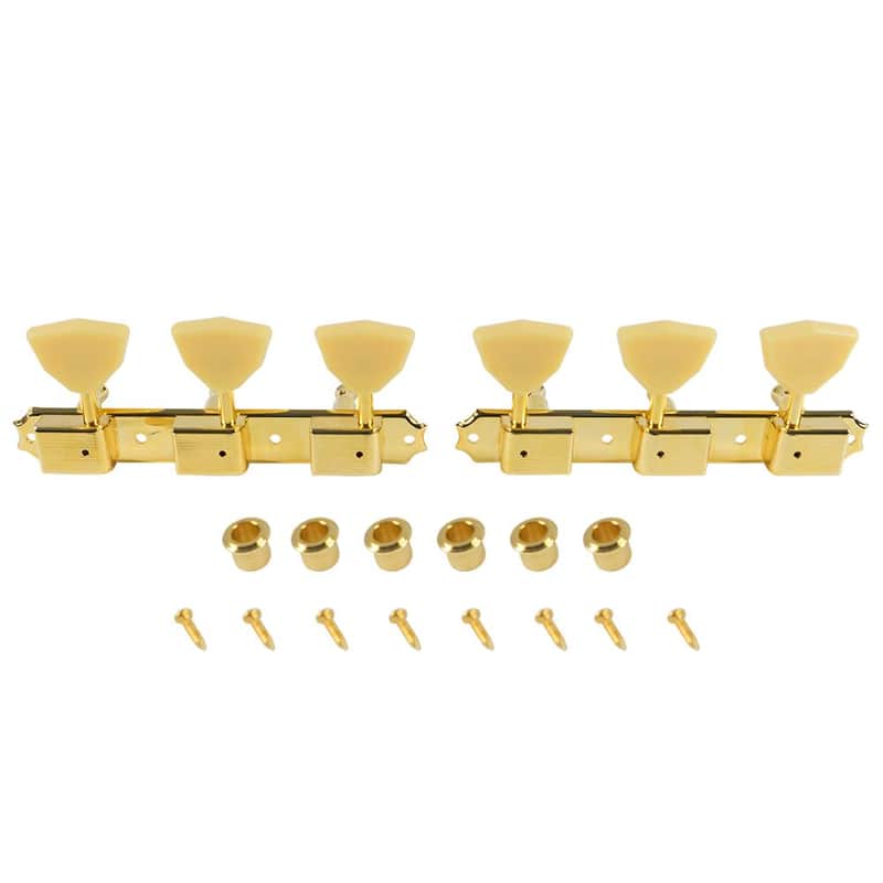Kluson 3 On A Plate Deluxe Series Tuning Machines - Single Line - Standard Post - Gold With Butterfly Plastic Buttons image 1