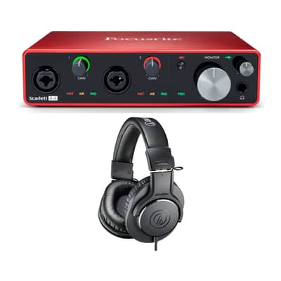 Focusrite Scarlett 4i4 3rd Gen 4x4 USB Audio Interface with Audio Technica ATH-M20x Studio Monitor Headphones Bundle (2 Items) image 1