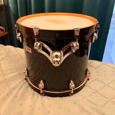 Ayotte Custom Piano black gloss wood hoop maple drum kit 22/12/14/16 image 20