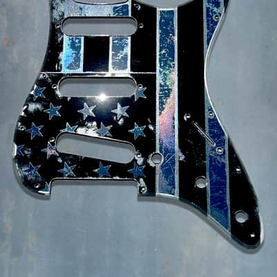 American Flag Pickguard & Tremolo Cover in Gun Metal Gray Acrylic Mirror for Fender Stratocaster SSS, HSS, HSH Setups Available image 2