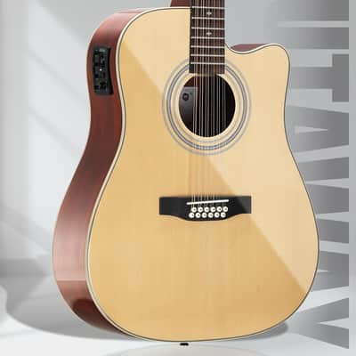 12-String Acoustic Electric Guitar: Mahogany Back and Sides with Spruce Top, 41-inch Cutaway Body, Built-in Pickup; Deluxe Set Includes Guitar Bag, Tuner, Cable, Capo, Strings & Picks image 2