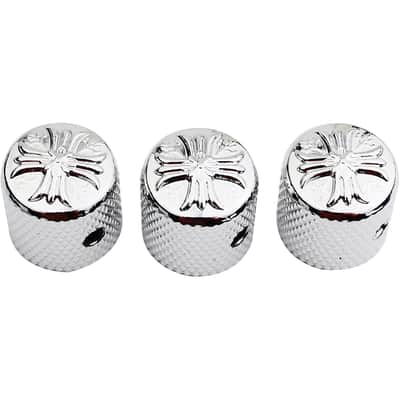 Guitar Bass Potentiometer Control Knobs with 6mm Dia. Shaft Pots - 3PCS Zinc Alloy Cross Style Top Dome Speed Tone Volume Knob Replacement for Electric Guitar or Precision Bass - Chrome image 1