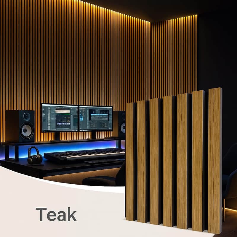 Soundproof Wood Slat Acoustic Panels (4PCS) – Luxury Acoustic Treatment for Recording Studios image 1