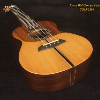 Handmade Concert Ukulele, Solid Ziricote & Spruce, Carved backboard, Soft-bag, Bruce Wei UG15-2894 image 3