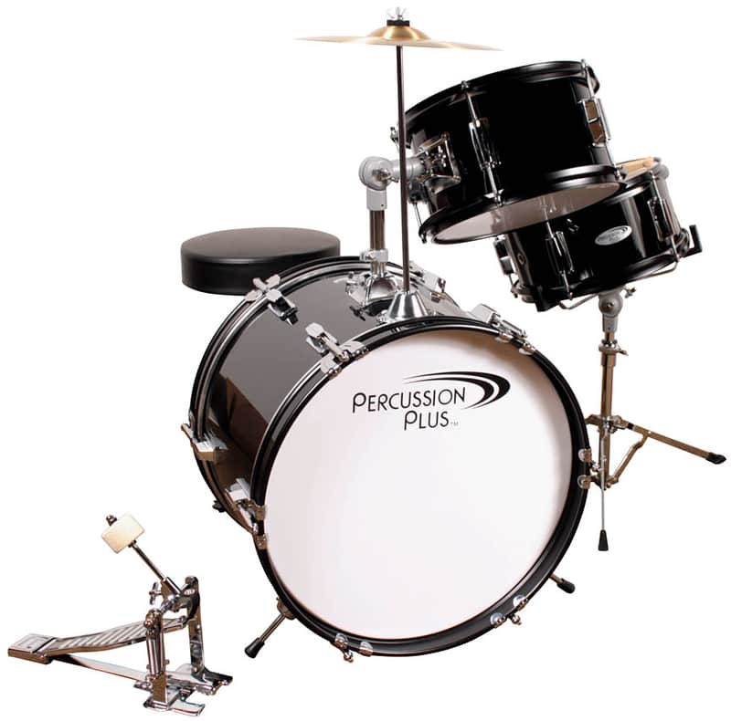 Kids Childrens 3-Pc Toy Drum Kit Set w/ Cymbal, Pedal & Throne - Black image 1