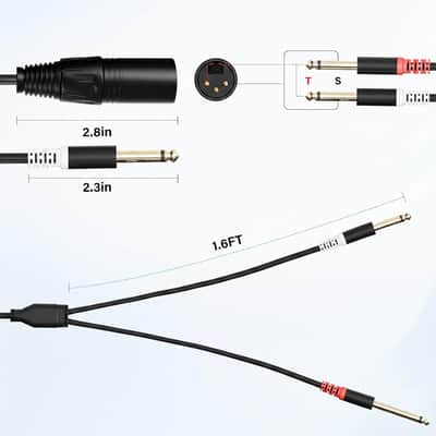 3-Pin XLR Male to Dual 6.35mm 1/4'' Male Y Splitter Converter Cable 20 Ft, Double Mono to XLR Microphone Cable Stereo Audio Interconnect Adapter Cord for Mixer AMP Speaker+5 Ties image 2
