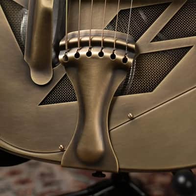 National Style 1 Baritone Tricone Resonator, Slimline Pickup - Antique Brass with Hardshell Case image 11