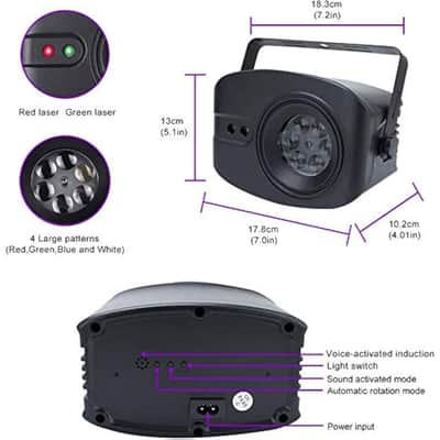 13W Party Lights Stage Laser Light, Led Laser Effect And 52 Led Patterns (48+4 Large) Sound Activated Stage Light Strobe Light For Dj Laser Light Show/Disco/Party/Festival Gift image 5