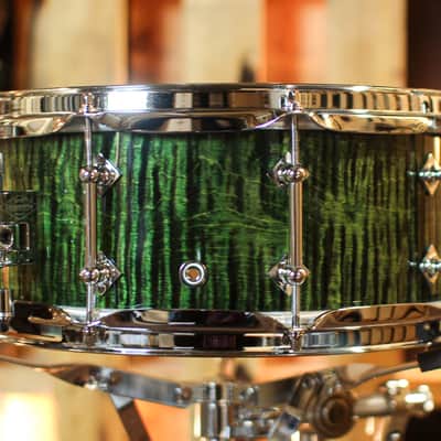 Craviotto 6x14 Private Reserve Curly Maple Ebonized Green Lacquer Snare Drum image 2
