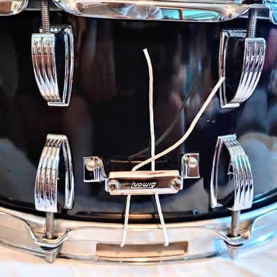 Immagine LUDWIG VINTAGE INDEPENDENT SUSPENSION (COLISEUM STYLE) SNARE DRUM 70's CUSTOM - AGED PIANO BLACK WRAP - FREE SHIP TO C-USA! - 4