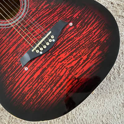 Red Burst Acoustic Guitar, Plywood Top Body, Mahogany Neck image 23