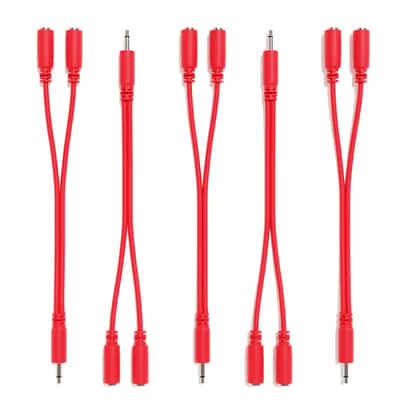 ExcelValley [Red] 5-Pack - Mono Splitter Y Patch Cables - TS 3.5mm 1/8" Eurorack Synth Synthesizer image 3
