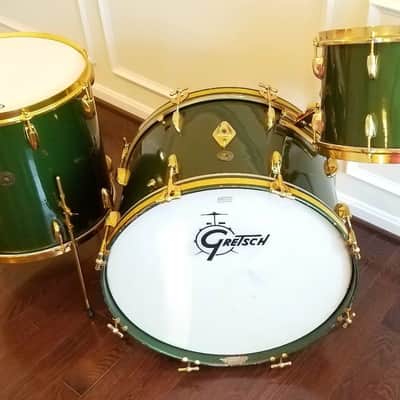 1955 Gretsch Cadillac Green, 3-ply Birdland drum set w/ gold plated hardware - Original/Excellent image 2