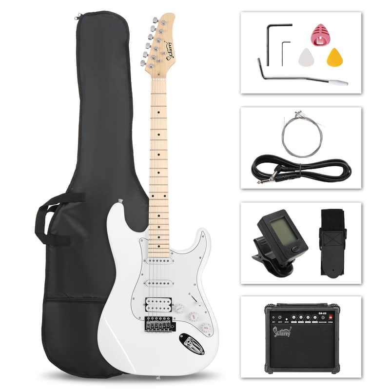 Glarry GST Electric Guitar HSS Pickups w/20W Amplifier White image 1