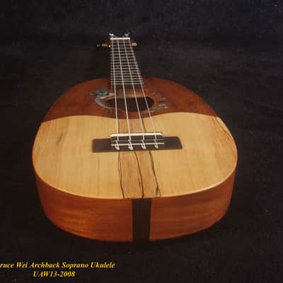Handmade Soprano Ukulele, Hawaiian Koa, Redwood, Archback Pineapple, Bird Floral Inlay, Soft-bag, Bruce Wei UAW13-2008 image 2