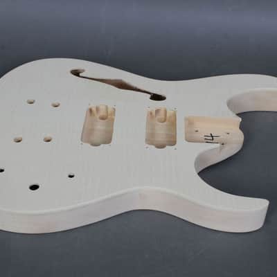 Flamed Top Semi-Hollow Super Strat Style Electric Guitar DIY Kit – F-Hole – Unfinished Build Kit image 6