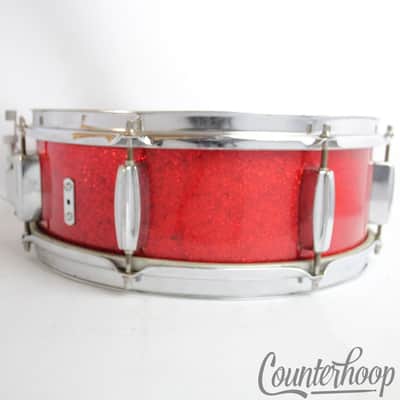 *Rogers 14x5"Red Sparkle Eagle Badge Holiday Snare Drum Vintage 50s Jasper Maple image 5