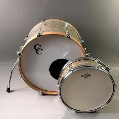 C&C Custom 2 Piece Jazz Bop Kit 18” Bass + 13” Snare Ginger / Champagne Glass Glitter Made in USA Maple Shells image 14