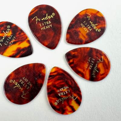 Fender Lot of Six Extra Heavy Picks, Circle "R" - Tortoise