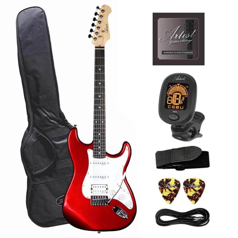 Artist AS1 Candy Apple Red Electric Guitar w/ Humbucker & Accessories with 10 Watt Amp image 1