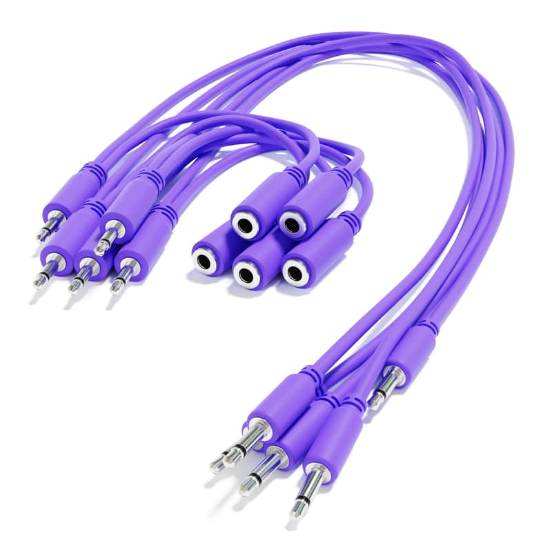 ExcelValley [Purple | 10 cm - 3.94"] 5-Pack - Hopscotch Mono Splitter Y Patch Cables TS 3.5mm 1/8" Eurorack Synth image 1